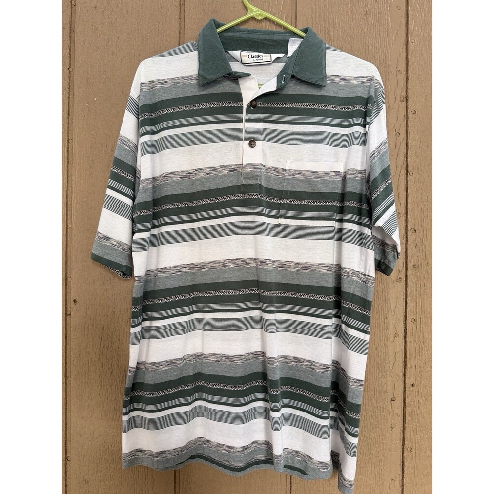 Classics by Palmland Mens L Striped Polo Shirt Short Sleeve Collared Golf Casual